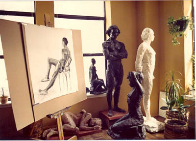 Life model studies. 1979-1980. Plaster, bronze, pencil on paper. Various dimensions.