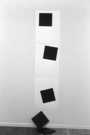 This is not a Fall. 1989. Wall-floor work. Charcoal on paper, slate plates.